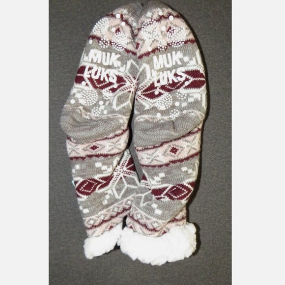 Muk Luks Cabin Socks Slip Resistant Faux Shearling Lining ONE SIZE Slipper Socks - Picture 3 of 11